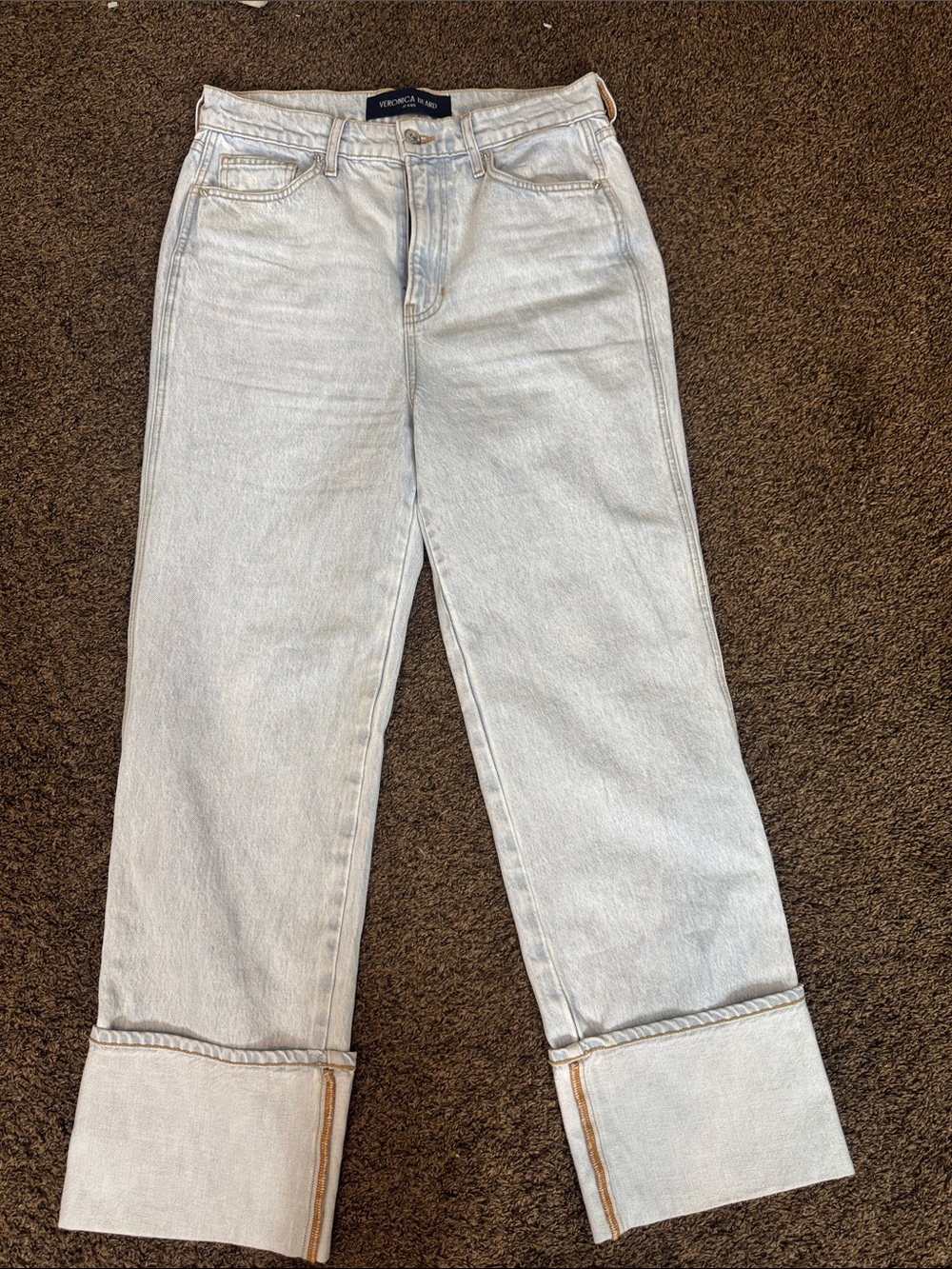 Veronica Beard Light Wash Straight Leg Jeans with Wide Cuff